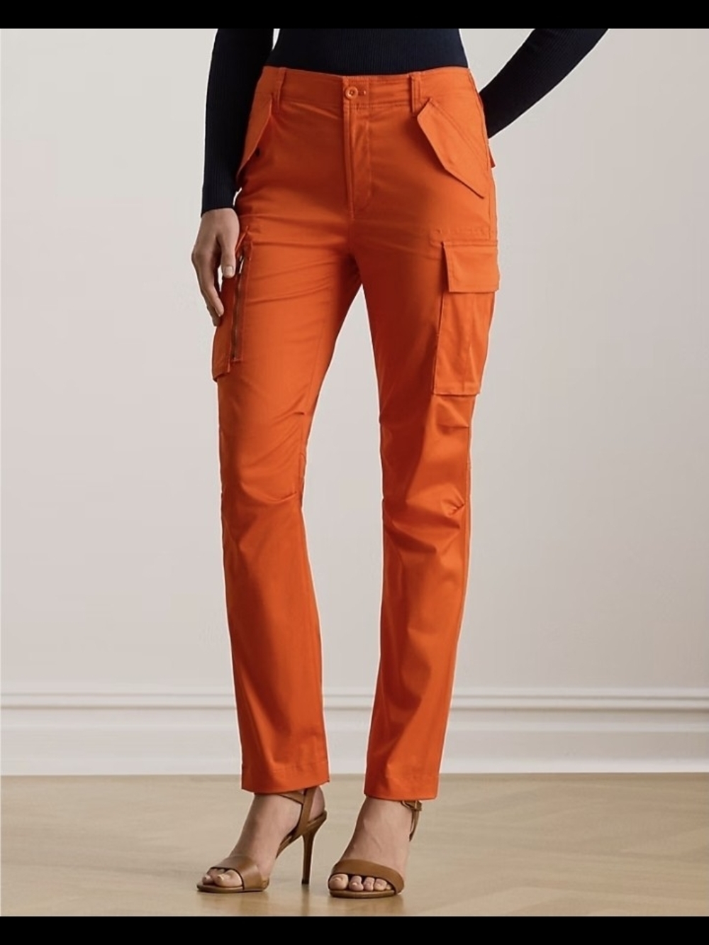 Lauren Ralph Lauren Cotton Sateen Cargo Pant – Orange – Size 4P Petite – NWT